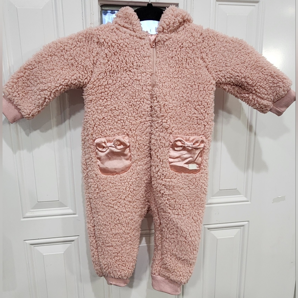 7 for all Mankind pink teddy plush onesie infant size 6-9 months